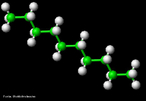 Representao tridimensional da molcula de Decano,  um hidrocarboneto alcano. Com frmula molecular CH3(CH2)8CH3, ou C10H22, apresenta 75 ismeros.  um lquido incolor e inflamvel, um dos componentes da gasolina, substncia apolar insolvel em gua. <br/><br/> Palavras-chave: Decano. Hidrocarbonetos. Funes qumicas. Qumica orgnica. Solventes.