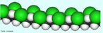 Representao tridimensional da molcula de PVC. O cloreto de polivinila (tambm policloreto de vinila; nome IUPAC policloroeteno) mais conhecido por PVC (da sua designao em ingls Polyvinyl chloride)  um plstico no 100% originrio do petrleo. Obtido pela reao de polimerizao do cloreto de etenila ou cloreto de vinila. <br/><br/> Palavras-chave: PVC. Cloreto de polivinila. Plsticos. Polmeros. Qumica orgnica.