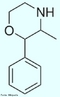 Representao tridimensional da molcula de Fenmetrazina.  uma droga que simpaticomimtico que age como estimulante no Sistema Nervoso Central. Anteriormente foi vendida com ouma anorexico, mas foi removida do mercado.  Frmula molecular C11H15NO. Massa molar 177,2456 g/mol. Nomenclatura IUPAC (sistemtica) 3-methyl-2-phenylmorpholine <br/><br/> Palavras-chave: Fenmetrazina. Medicamentos. Qumica orgnica. Doping.