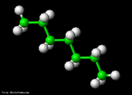 Representao tridimensional da molcula de heptano (ou n-heptano)  um hidrocarboneto saturado da famlia dos alcanos com a frmula qumica C7H16, Massa molecular: 100,21 g/mol. Em temperatura ambiente  um lquido, incolor e inflamvel. O Heptano  um dos componentes da gasolina, em que  classificado como referncia 0 "zero" no ndice de octanagem da gasolina. Octanagem  o ndice de resistncia  detonao de combustveis usados em motores no ciclo de Otto (tais como gasolina, lcool, GNV e GPL Auto). O ndice faz relao de equivalncia  resistncia de detonao de uma mistura percentual de isoctano (2,2,4 trimetilpentano) e n-heptano. Assim, uma gasolina de octanagem 87 apresenta resistncia de detonao equivalente a uma mistura de 87% de isoctano e 13% de n-heptano. Entretanto, so possveis valores superiores a 100 para a octanagem; uma gasolina com octanagem 120 apresentar na mesma escala uma resistncia 20% superior  do isoctano. <br/><br/> Palavras-chave: Heptano. Hidrocarbonetos. Funes qumicas. Qumica orgnica.