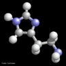 Representao da molcula de histamina que  uma amina hidroflica e vasoativa, origina-se da descarboxilao do aminocido histidina, devidamente catalizada pela enzima L-histidina decarboxilase.  Palavras-chave: Histamina. Aminas. Funes qumicas. 