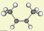 Molcula que representa o cis-2-buteno. Os 2-butenos podem ser obtidos por mettese em presena de um catalisador a partir de propeno. <br/><br/> Palavras-chave: Isomeria. Qumica do carbono. Hidrocarbonetos.
