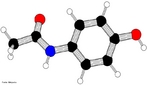 Desenho representando a molcula de paracetamol. A origem das palavras acetaminofeno e paracetamol tem a ver com a nomenclatura usada em qumica orgnica: N-acetil-para-aminofenol e para-acetil-aminofenol. <br/><br/> Palavras-chave: Paracetamol. Funes qumicas. Molcula. Substncia.