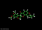 Representao tridimensional da molcula de Rotenona, que  uma substncia qumica inodora usada como inseticida, piscicida (causa morte de peixes) e pesticida. Ocorre naturalmente nas razes e talos de vrias plantas. Causa os sintomas do mal de Parkinson se injetada em ratos. Nomenclatura IUPAC: (2R,6aS,12aS)-1,2,6,6a,12,12a-hexahydro-2-isopropenyl-8,9-dimethoxychromeno[3,4-b]furo(2,3-h)chromen-6-one. Frmula molecular: C23H22O6. Massa molar: 394,41 g/mol. <br/><br/> Palavras-chave: Rotedona. Qumica orgnica. Pesticidas. Inseticidas. Piscicida.