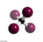 Representao tridimensional de uma molcula de tetrabrometo de carbono que, em qumica orgnica, no  um sal, o bromo est presente em uma condio de ligao covalente. Mas  comumente chamado de brometo. <br/><br/> Palavras-chave: Tetrabrometo de carbono. Brometo. Molcula.
