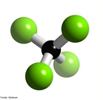 Representao em 3D da molcula de tetracloreto de carbono.  um composto orgnico com a frmula qumica CCl4.  um reagente usado na qumica sinttica e foi muito usado como agente extintor e como agente refrigerante. O tetracloreto de carbono  um lquido incolor com um cheiro adocicado e caracterstico, que pode ser detectado a baixas concentraes. <br/><br/> Palavras-chave: Tetracloreto de carbono. Molcula. Tabela peridica.
